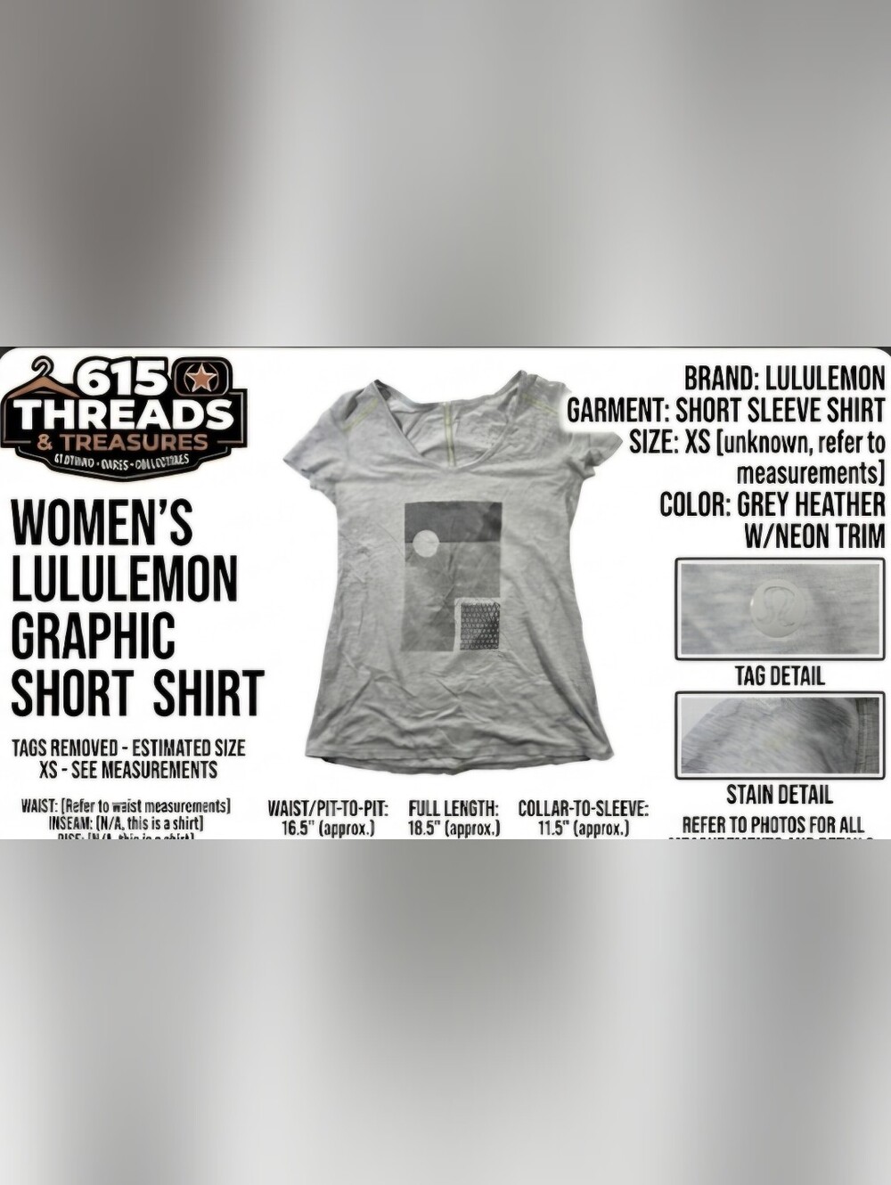 lululemon athletica Grey Heather Graphic Short Sleeve Tee with Neon Trim